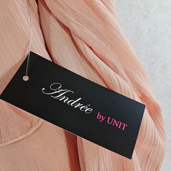 Andree by Unit Dress Women S Pastel Peach Pink Ruffle Long Sleeve Stretch Chic - Picture 4 of 16